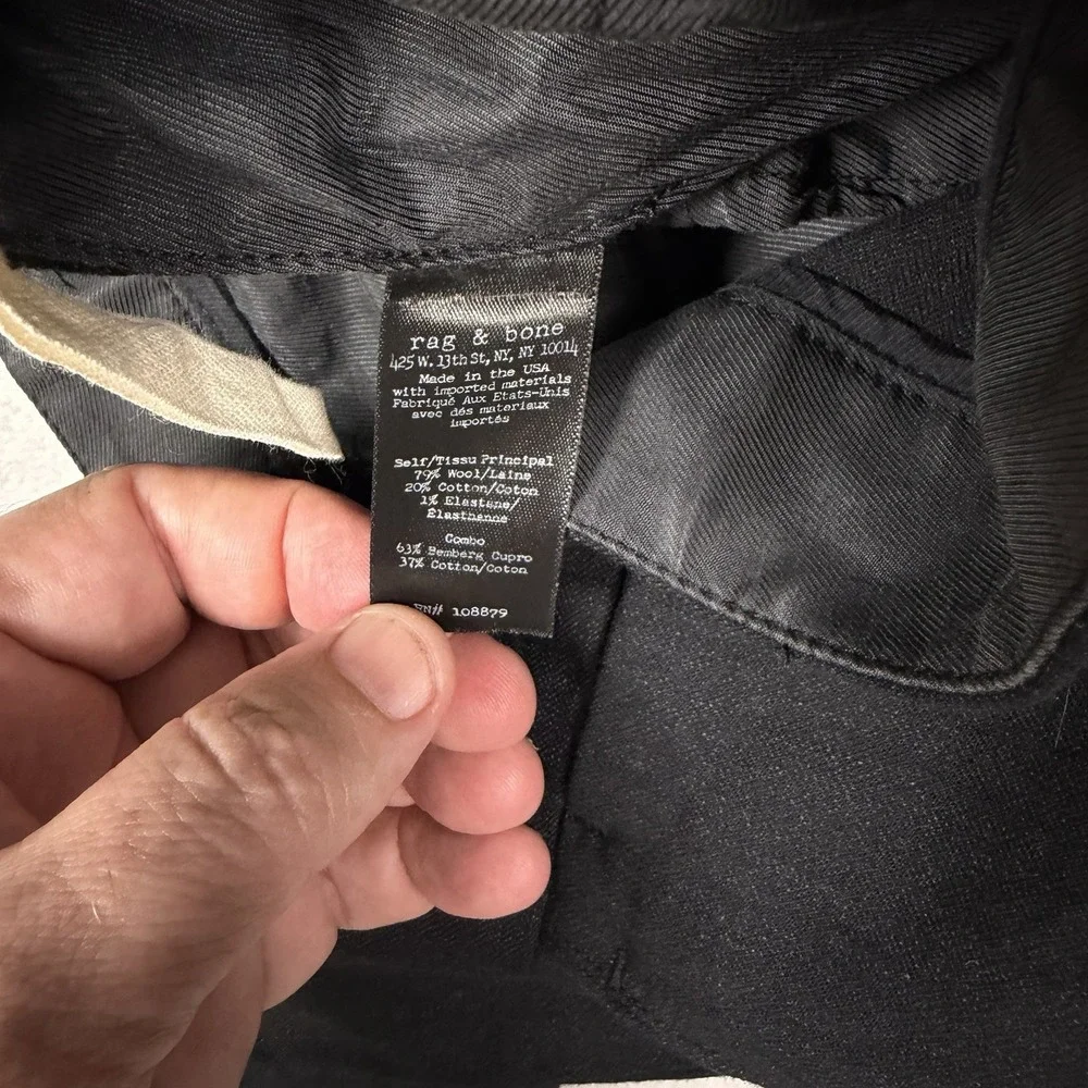 Rag & Bone Men's Charcoal Gray Black‎ Wool Blend Dress Pants Size 32 Button Fly